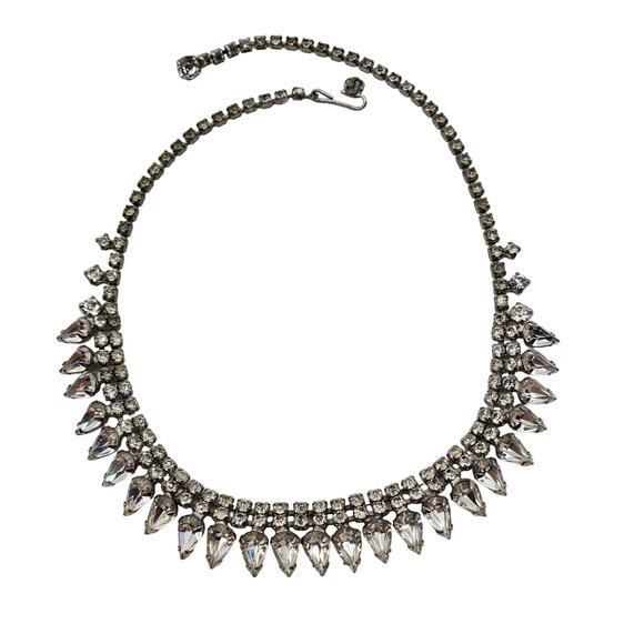 Kramer NY Rhinestone Choker Tennis Necklace Silver Tone Vintage Bride Wedding - Picture 3 of 8